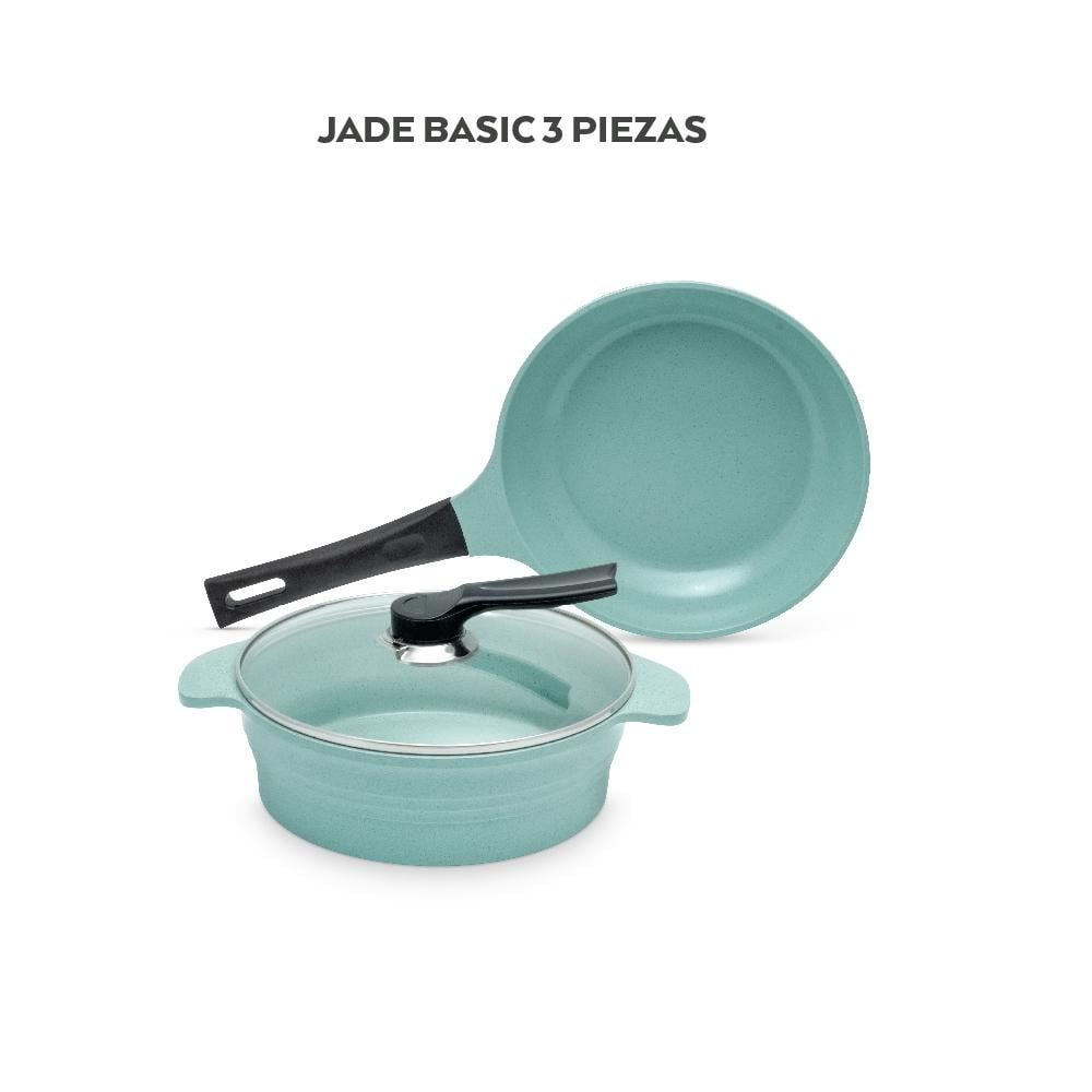 Bateria Original Jade Cook®  4 Piezas con capas de recubrimiento  antiadherente 100% libre de tóxicos, Fabricada de cerámica antiadherente y  polvo de jade. : : Hogar y Cocina