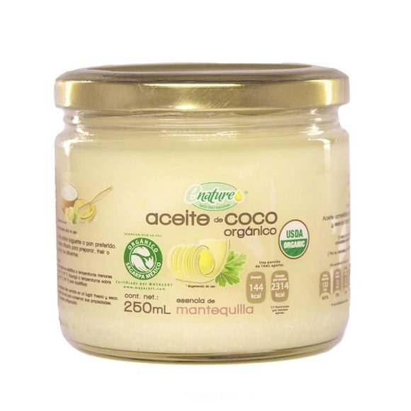 aceite enature de coco orgánico con esencia de mantequilla 250 ml