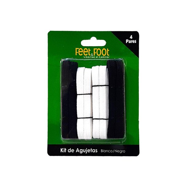 Agujeta Feet&Foot 4 Pares 75 cm c/u Unisex Colores Blanco y Negro