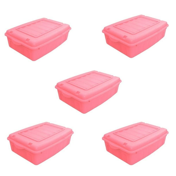Set de 5 Cajas Organizadoras Plastic Trends con tapa, bajocama, 30l forza  Rosa