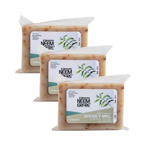 Pack De 3 Jabones De Avena Y Miel Natural Y Artesanal Bienestar Neem Erfre 150 G Cu Bodega 8737