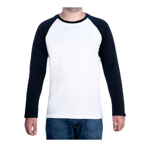 Playera Simply Basic para Hombre, Grande Blanco con Negro Marino Manga Larga Talla G