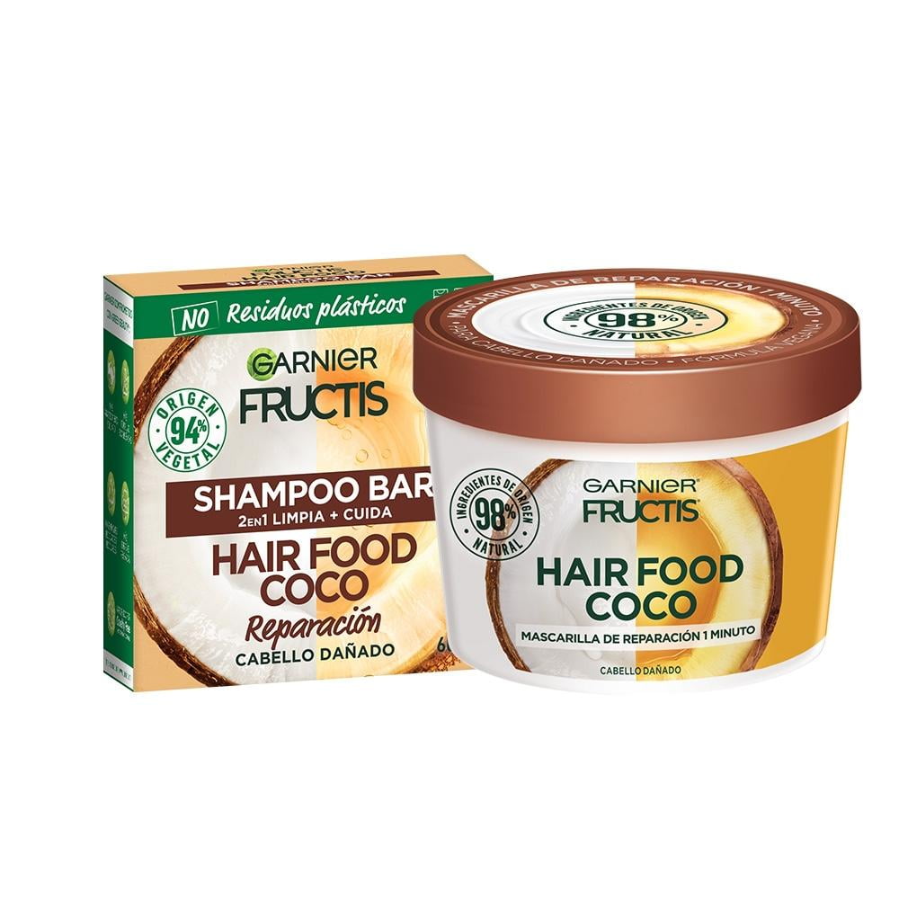 2 Pack Hair Food Coco Shampoo Bar + Tarro Garnier Fructis 60 + 350 ml | en línea
