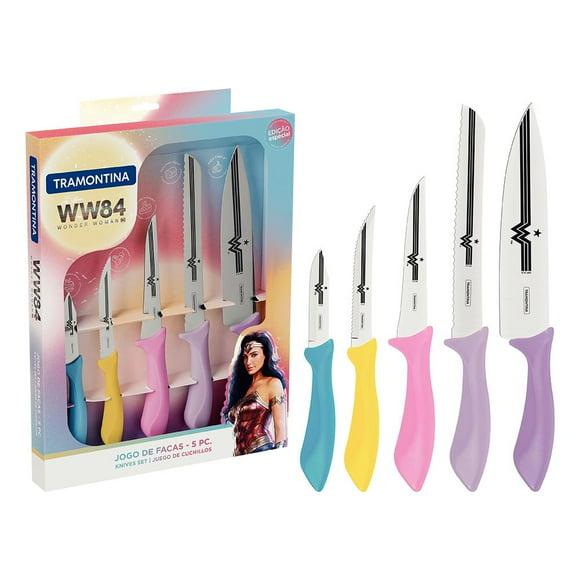 juego de cuchillos tramontina mujer maravilla multicolor de 5 piezas