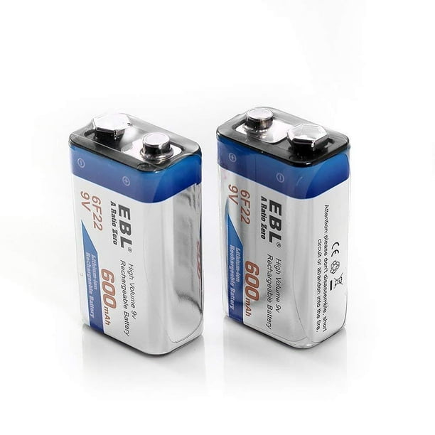 EBL Baterías recargables de iones de litio de 9 V (2 piezas) y cargador de  batería inteligente de 9 V