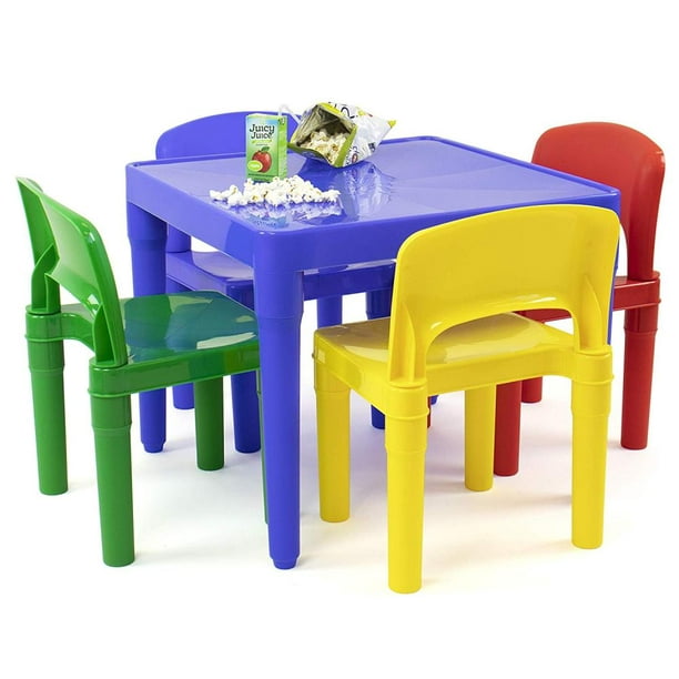 Mesa Infantil de Madera con 4 Sillas de plástico de colores. – IMAGIQ