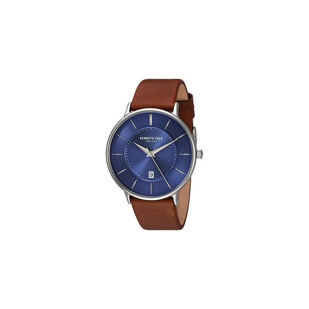 Kenneth Cole Orologio Uomo KC15202001, Quarzo, Cassa Acciaio 42mm, Cinturino Pelle Nera, Data, 100m WR