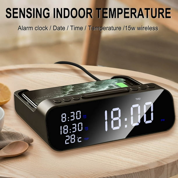 Cargador Inalámbrico 3 en 1 Reloj Despertador con Temperatura AY