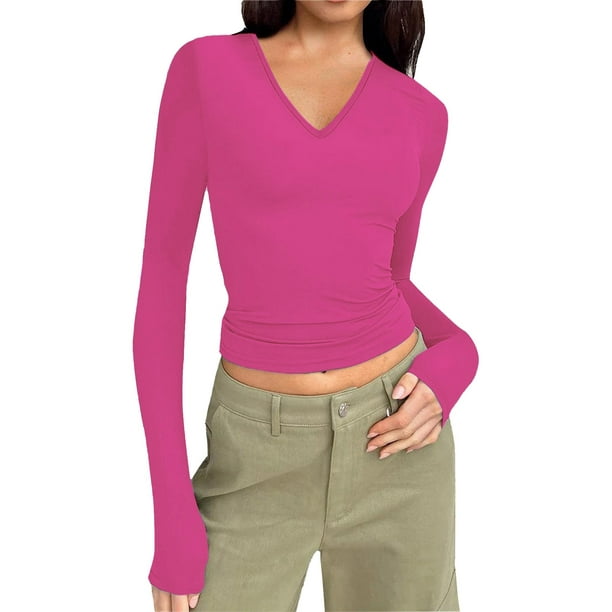 Gibobby Playera Termica Para Mujer 2023 Camiseta holgada abotonada para  mujer con cuello redondo y m Gibobby