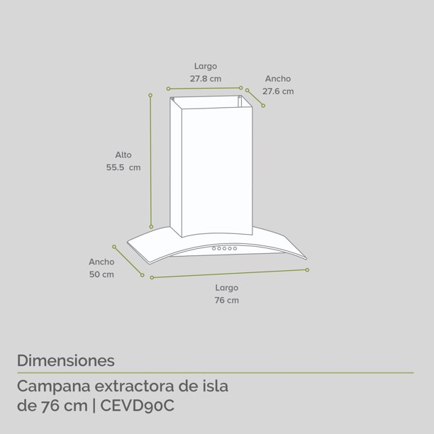 Campana Isla 76cm de Cocina Extractora y Purificadora AVERA CEVD90C Acero  Inox y Vidrio Temp Carbón Activado