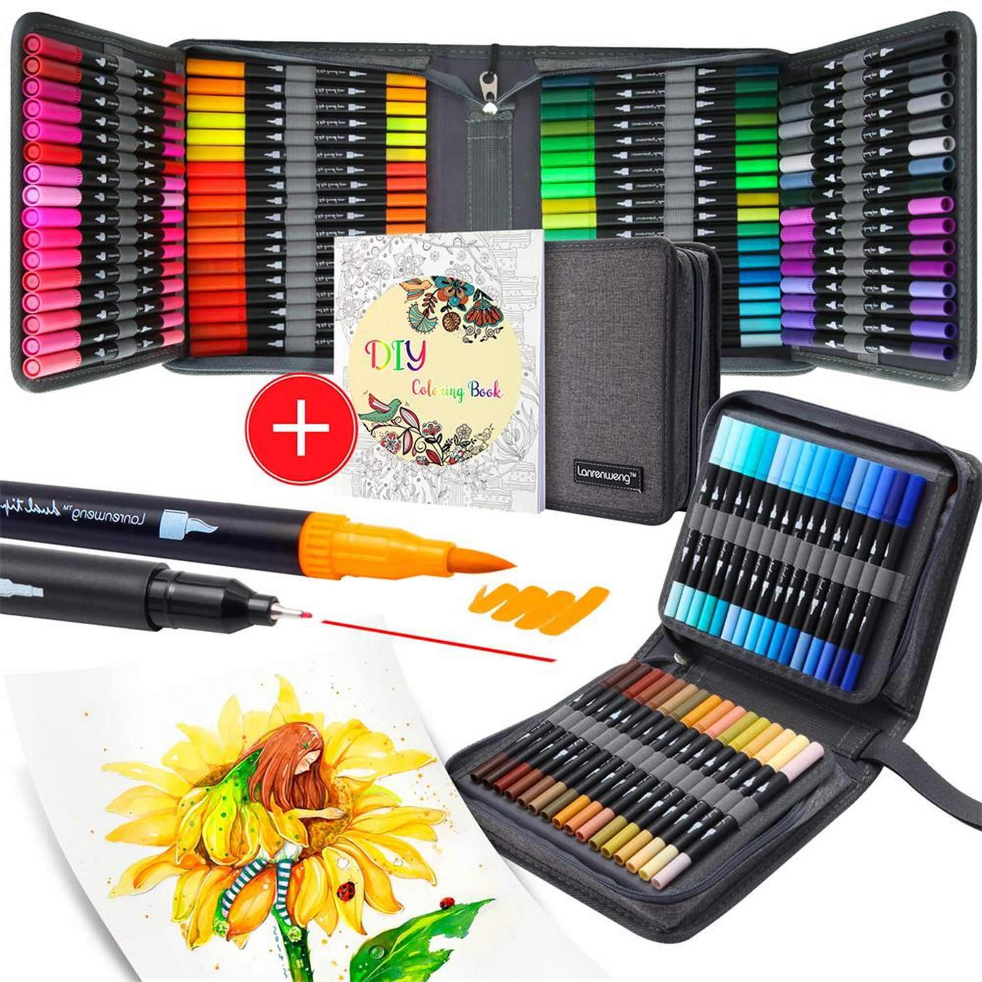 12-160 Colors Brush Pens Markers Set Dual Tips Fine Drawing Adult