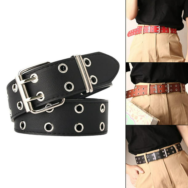 Cinturón de doble ojal/con 2 agujeros Punk PU cuero gótico para mujeres  hombres Rock/ojal Vintage hebil de , B Colco cinturón de cintura para mujer