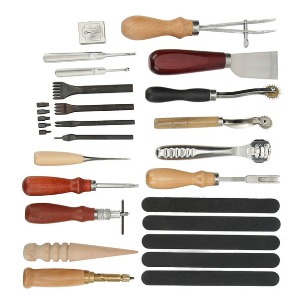 Kit de herramientas de cuero: 58 piezas de herramientas de trabajo de cuero  esenciales y suministros para principiantes con guía Kits de herramientas