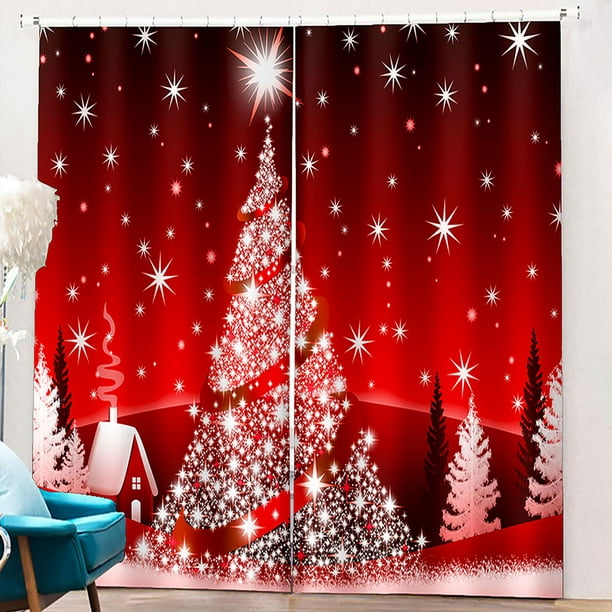 Inteprter 2 piezas de cortinas opacas de Navidad, exquisitas cortinas  navideñas rojas para el hogar, adornos para el hogar, decoración interior,  Sombras de ventana METRO Inteprter HA011137-02