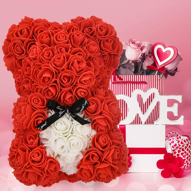 Regalos de cumpleaños para mujer, rosa artificial, caja de regalo de oso  con collares de corazón para ella, mamá, novia, esposa, en aniversario, día