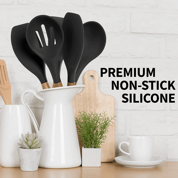 Espátulas y cucharas de silicona para cocinar, paquete de 4 utensilios de  cocina de silicona resiste…Ver más Espátulas y cucharas de silicona para