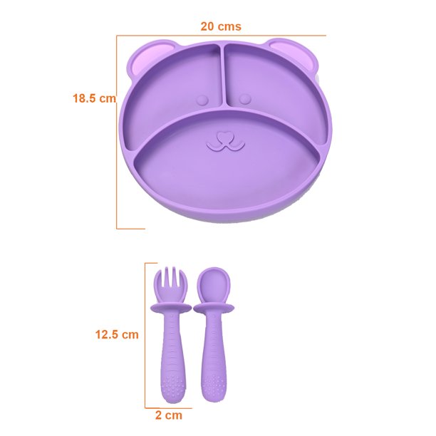 2 Platos para Bebé en Silicona, Libre de BPA, Vajilla para Bebé con  Cubiertos en Acero