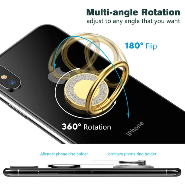 Allengel Soporte de anillo para teléfono celular, agarre de anillo de  teléfono de metal, soporte de dedo para teléfono compatible con iPhone y  otros