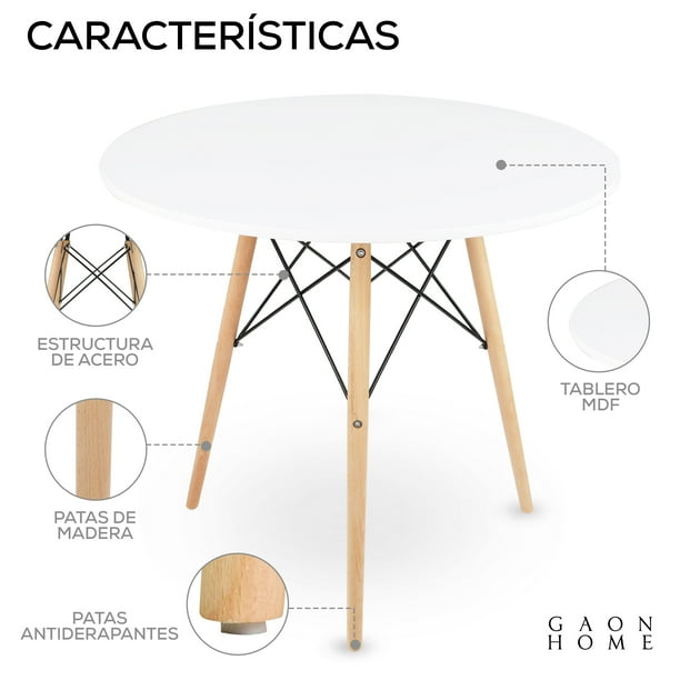 mesa redonda madera blanca 80x80x80 cm