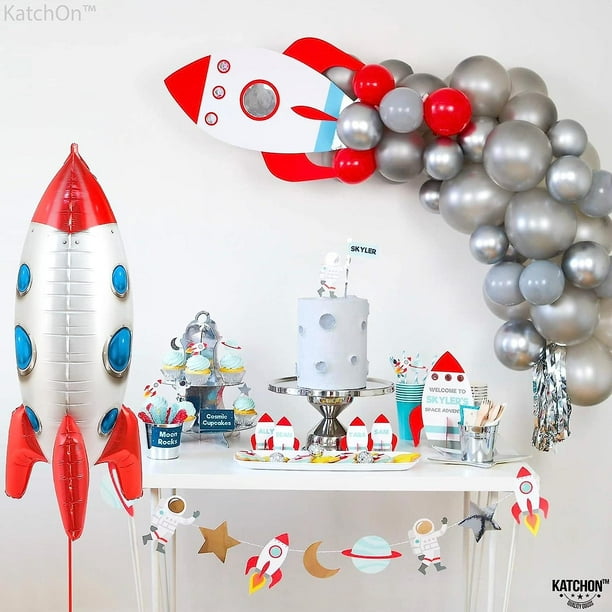 DIWULI Juego de globos espaciales de cumpleaños de 3 años, globo de cohete,  globos del espacio exterior, globo rojo número 3, suministros de fiesta de