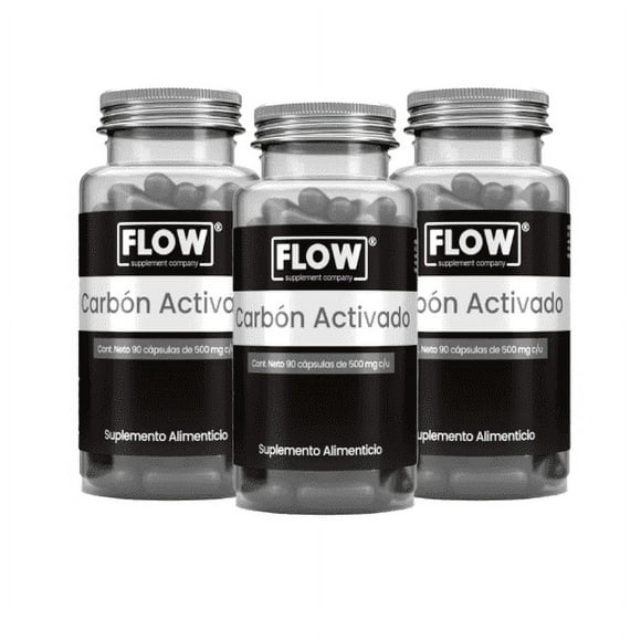 suplemento flow  3 pack de carbon activado 90 capsulas de 500 mg flow 3packcarbonactivado