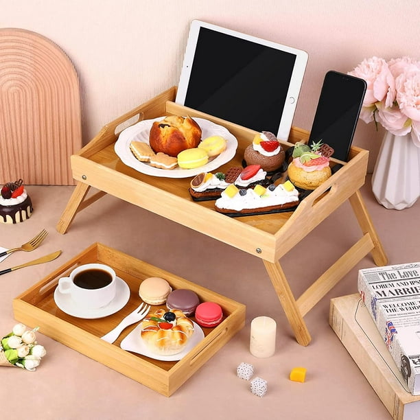 Mesa tipo bandeja de bambú con patas plegables Mesa de desayuno en