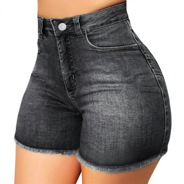Pantalones vaqueros cortos para mujer, hasta la rodilla, informales,  pantalones cortos de mezclilla, clásicos, retro, cintura alta, ropa de  calle