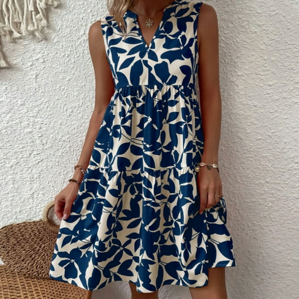 Vestido De Mujer Vestidos casuales de verano Vestido elegante floral  europeo Moda para vacaciones de fin de semana Ygjytge para Mujer Azul  marino T S