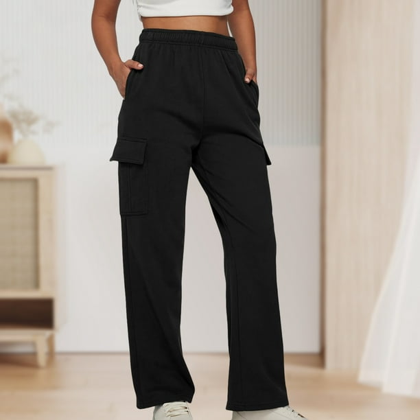 Pantalones casuales Cintura elástica Ajuste holgado Traje diario de talla  grande para mujer Kuymtek Negro T S para Mujer
