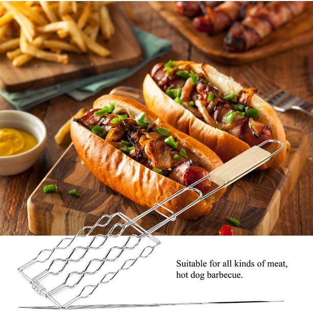 1 cesta para parrilla de salchichas BBQ, clip de malla metálica para rejilla  para barbacoa Hot Dog con mango de madera, plateado ShuxiuWang  8390606131348