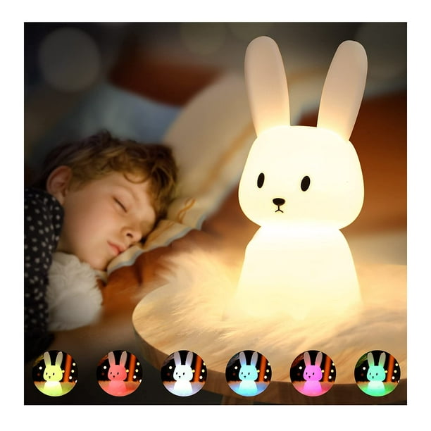 Luz Nocturna Infantil, Luz Quitamiedos Infantil Silicona Segura, 7 LED  multicolor, Luz de Noche recargable Por USB Para Niños, con Temporizador