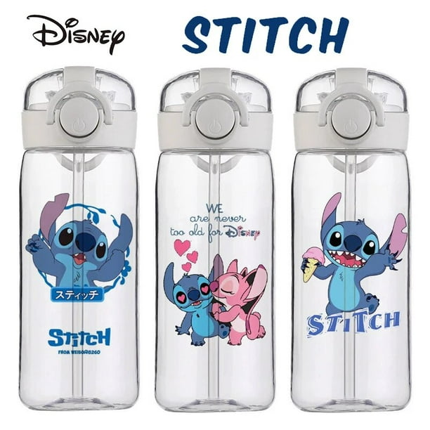Botella de agua deportiva con pajita de Disney Stitch, botella de