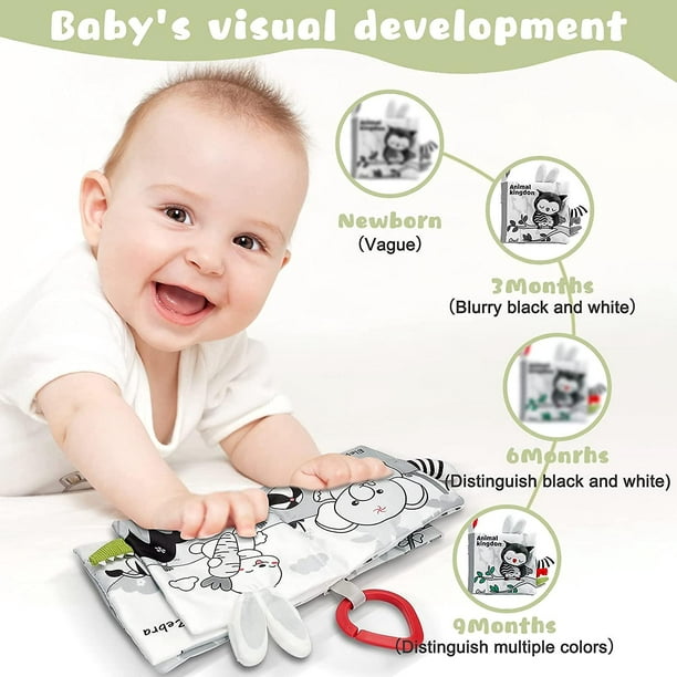 2 libros de tela suave para bebés de 0 a 3 a 6 meses de alto contraste,  sensación sensorial al tacto, juguetes para bebés de 6 a 12 meses, libro