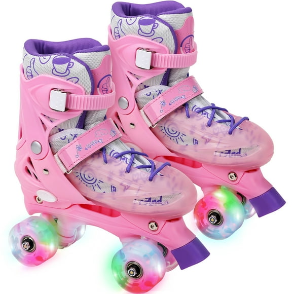 patines de 4 ruedas ajustable niño niña rueda led 22 a 24 cm talla m rosa