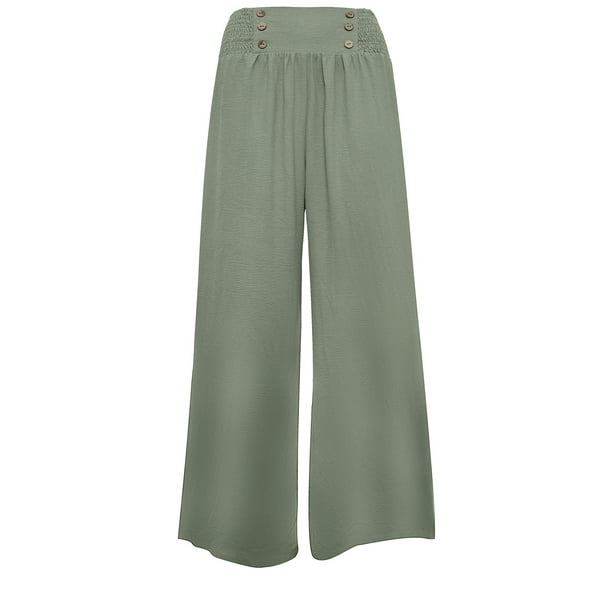 Pantalones Pantalones holgados de mujer Pantalones casuales de verano de  cintura alta Cintura elástica Señora Pantalones Ygjytge Verde T S para Mujer