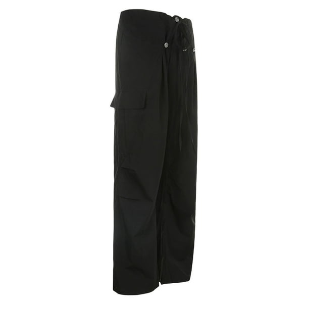 TRKIYQC Pantalones Cargo Largos Casuales Negros para Mujer con Pantalones  Sueltos de Cintura Baja con Múltiples Bolsillos TRKIYQC moda