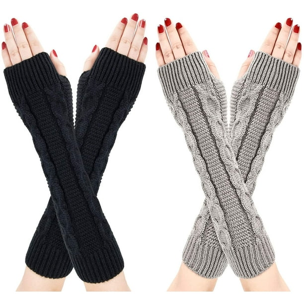 Medios guantes de invierno para mujer, 2 pares de mitones calentadores de  brazos sin dedos de punto cálido Xemadio LL-2189