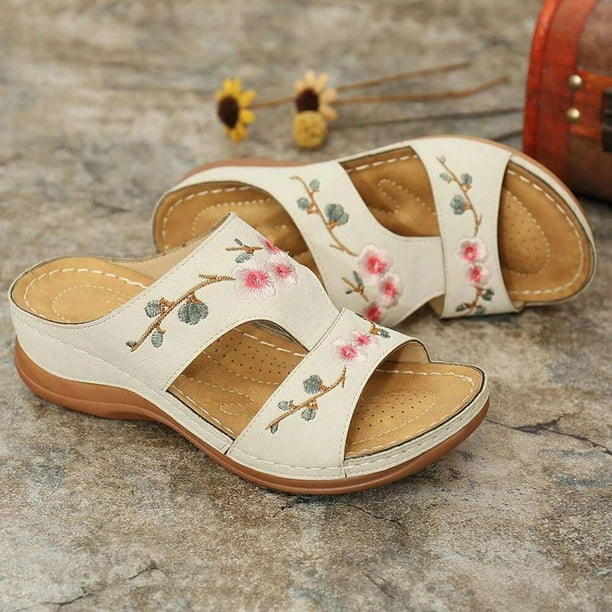 Sandalias De Cuñas De Plataforma Para Mujer Zapatos Flores Verano Moda  Casual