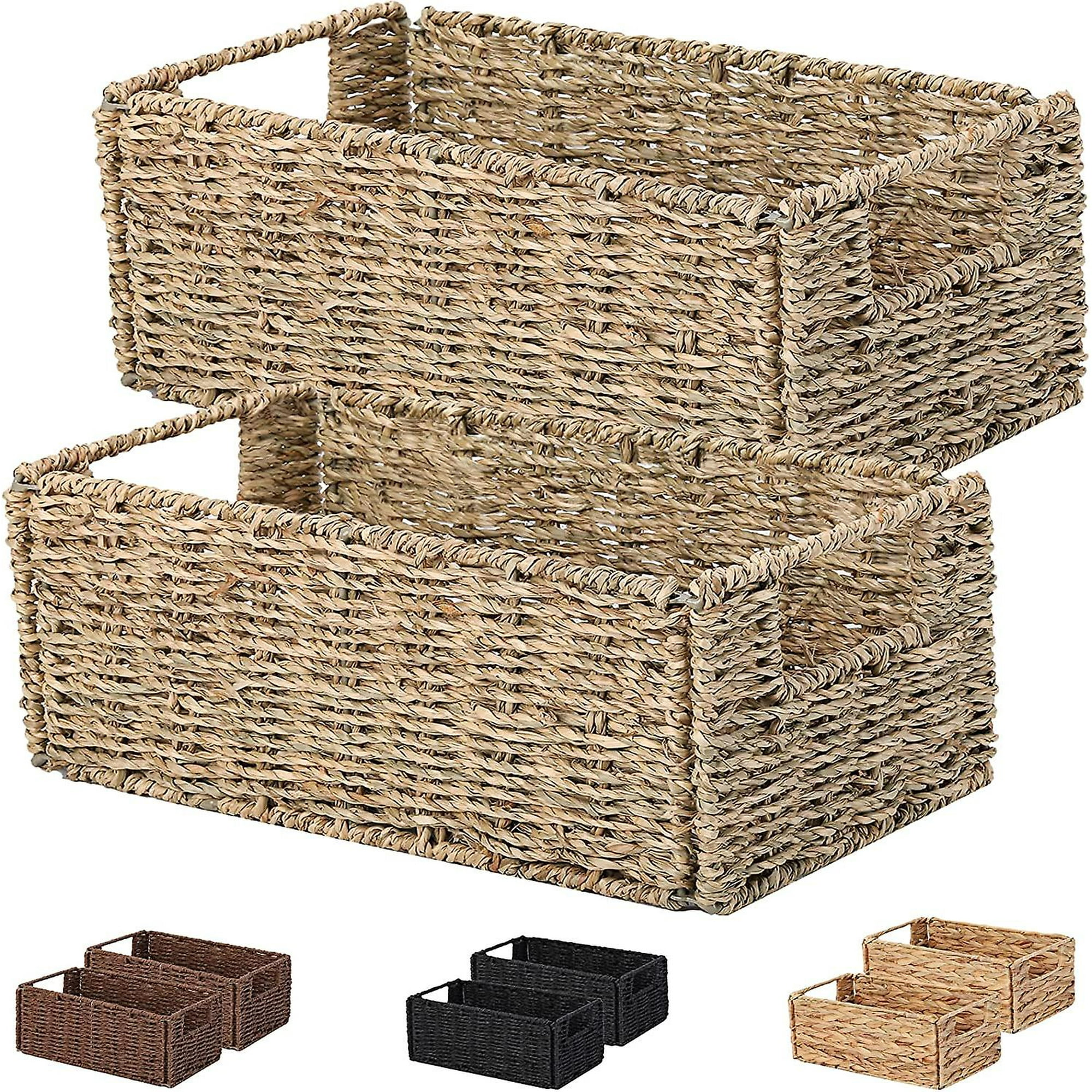 Cestas de mimbre para organizar cesta pequeña con tapa Contenedor de  almacenamiento tejido de hierba marina pequeña cesta de almacenamiento con  tapa