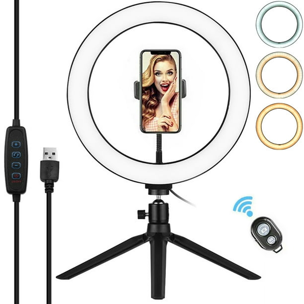 Luz LED Selfie y trípode con soporte para teléfono y anillo de luz LED