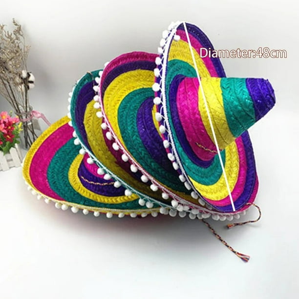 Sombrero mejicano de paja Natural para hombre y mujer, Sombrero de fiesta  de cumpleaños, colorido, decoración, accesorios de disfraces