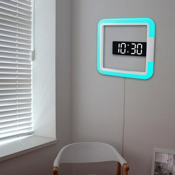 Reloj de pared digital LED, reloj de control remoto Espejo hueco de  temperatura 7 color Luz para decoración de Baoblaze Reloj de pared digital