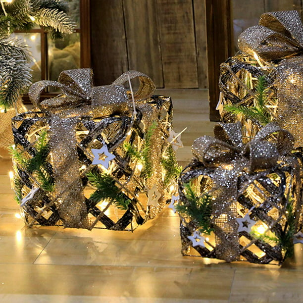 Set 3 cajas de regalo cuadradas con lazo, 3 tamaños distintos