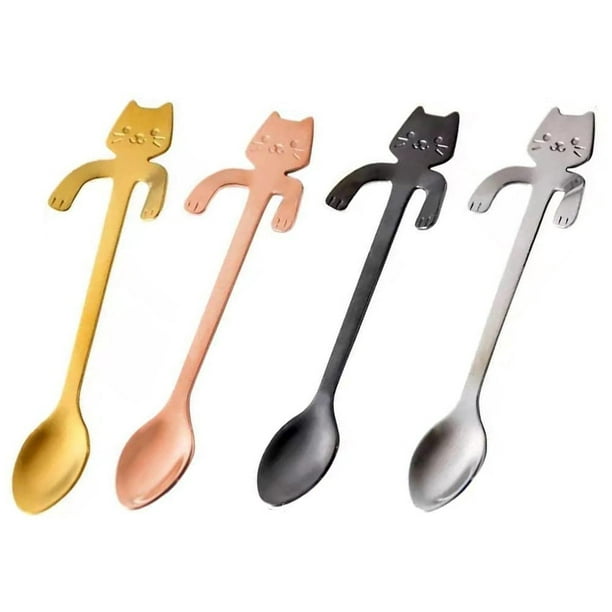 4 Uds. Cucharillas de café para gatos, minicucharas para gatitos, 4  colores, cucharas pequeñas de ac Vhermosa CWY-1305
