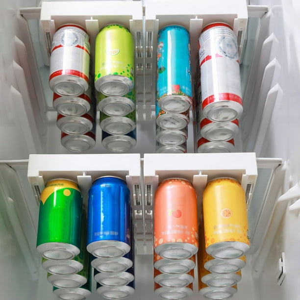 Dispensador de bebidas para nevera, organizador de latas de soda para  refrigerador, estante deslizante de ancho ajustable para bebidas,  almacenamiento