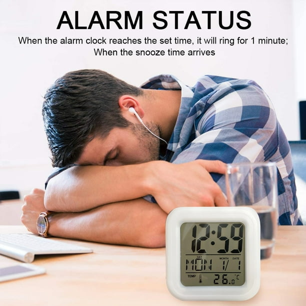 Reloj despertador digital pequeño de viaje, funciona con pilas, reloj  despertador portátil de gran número con fecha y temperatura, reloj de  escritorio