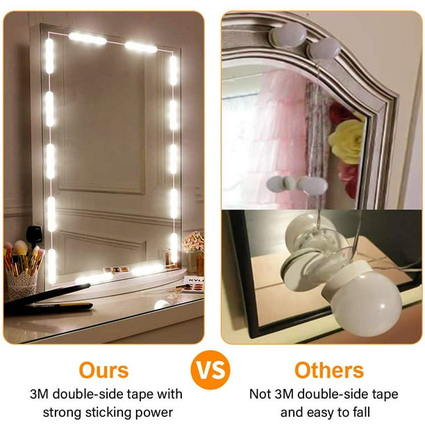 Luces LED para espejo de tocador: 60 luces LED para maquillaje de tocador, luces  de espejo LED blancas ultrabrillantes con control táctil regulable para  tocador de maquillaje y espejo de baño (espejo