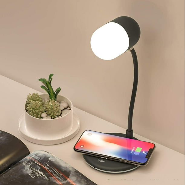Lámpara de escritorio LED con cargador inalámbrico rápido de 10 W, lámparas  de escritorio de lectura regulables para oficina y hogar, luz de
