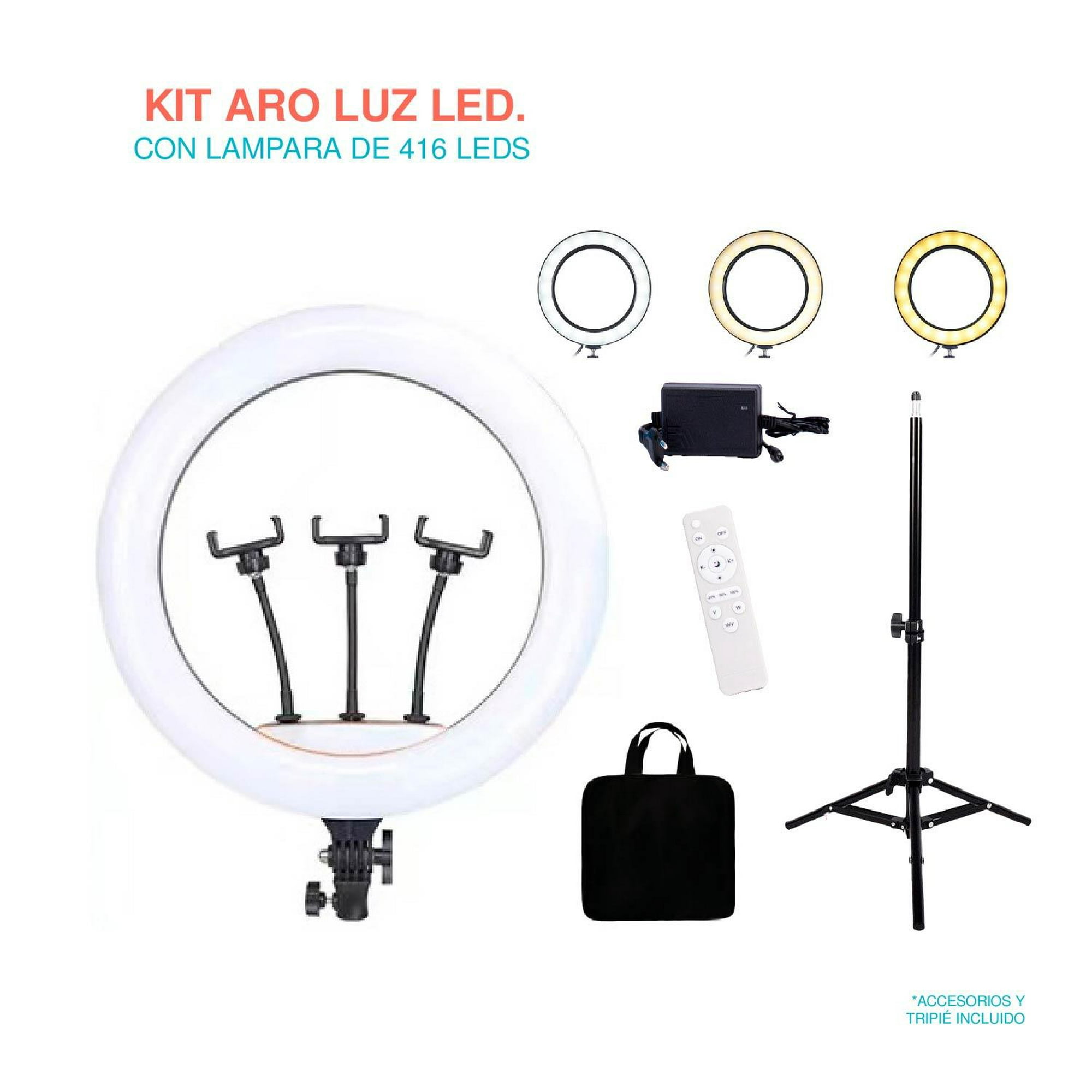 Aro de luz led Gadgets and Fun diametro de 26 cm con tripie de 2 metros y  soporte para smartphone
