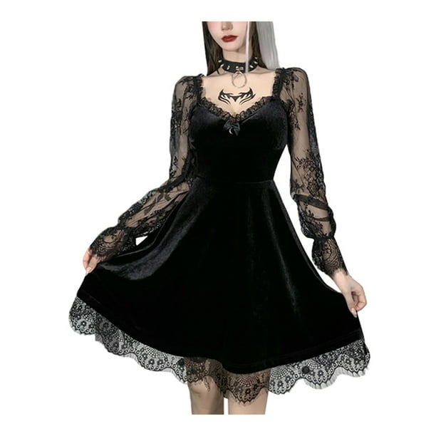 Ilustrar Acumulativo Trasplante Mujer Mujer Vestidos góticos Lolita Vestido negro con cordones en capas  grunge Vintage Vestidos punk XBTCLXEBCO Negro, Mediana | Walmart en línea